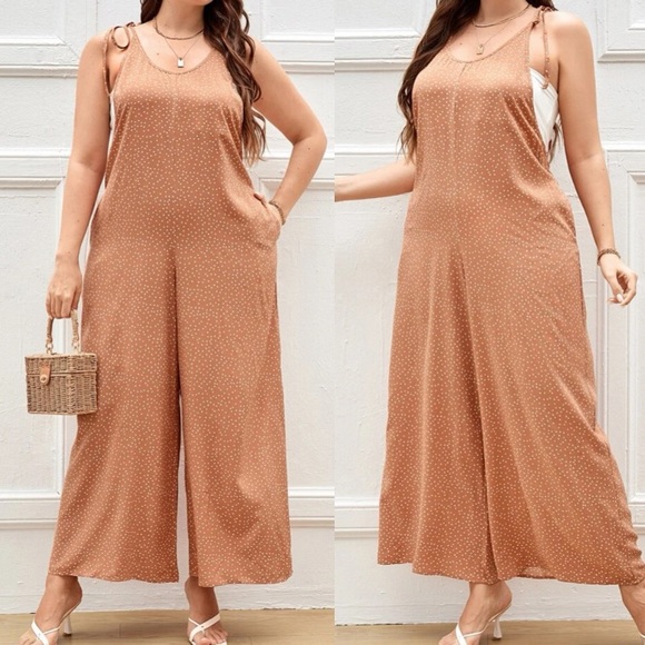 Boho Plus Polka Dot Pocket Wide leg Jumper Jumpsuit - Picture 9 of 12